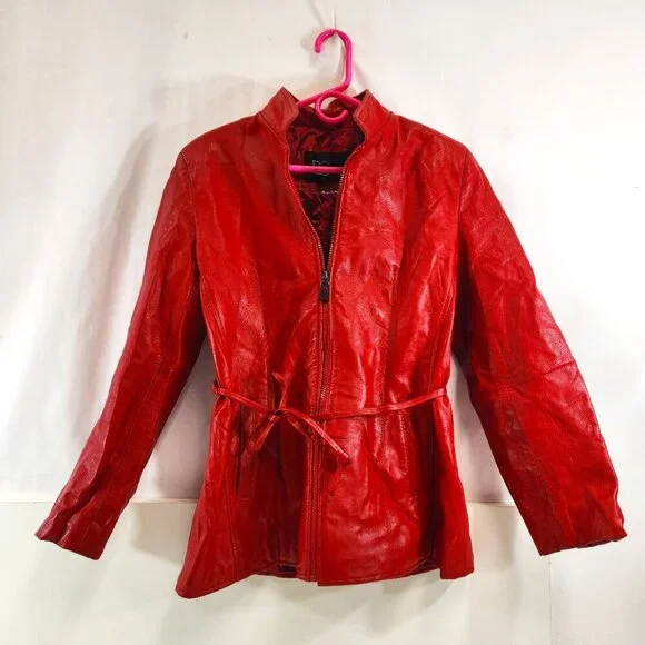 DC Collection Red Leather Jacket Size Small - Picture 1 of 12